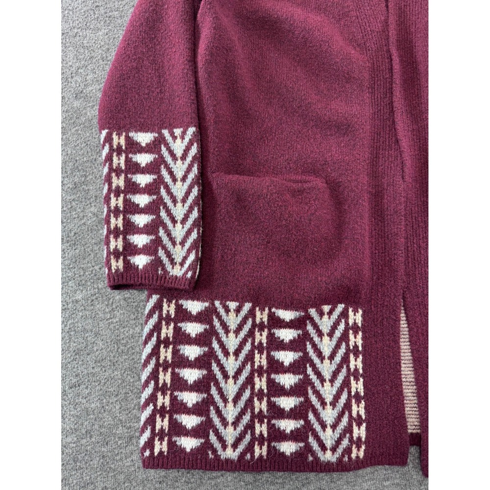 Frye Womens Burgundy Southwestern Geometric Open Front Cardigan Sweater Medium - Picture 5 of 9